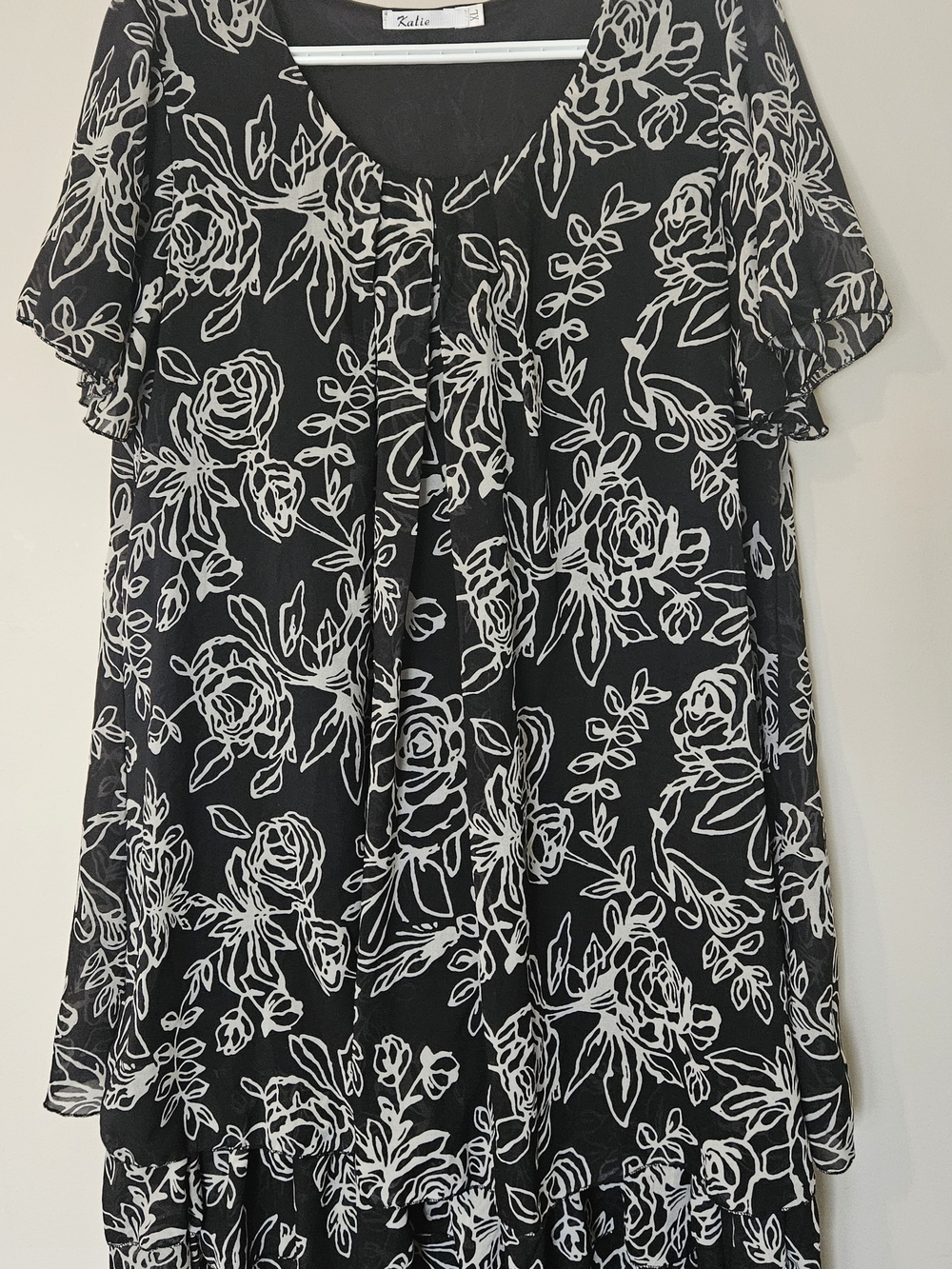 Katie Black and White Floral Swing Tunic